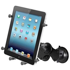 Double Suction Cup Mount with Long Double Socket Arm and Universal X-Grip® Holder for 10" Tablets